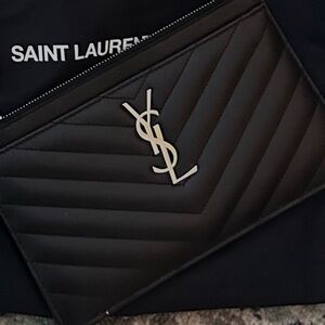 Saint Laurent Black Chevron Leather Pouch
